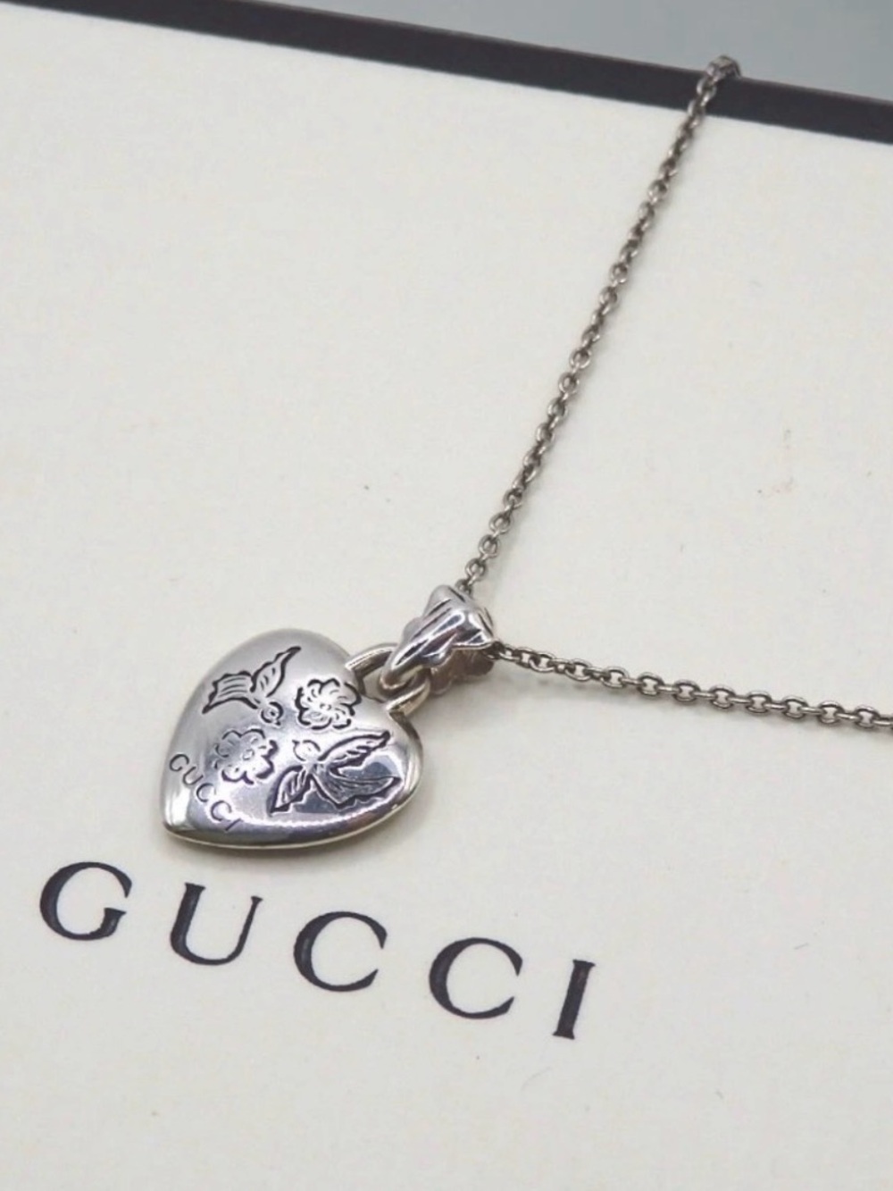GUCCI Silver Ag925 Blind for Love Heart Pendant Necklace 😍🩵